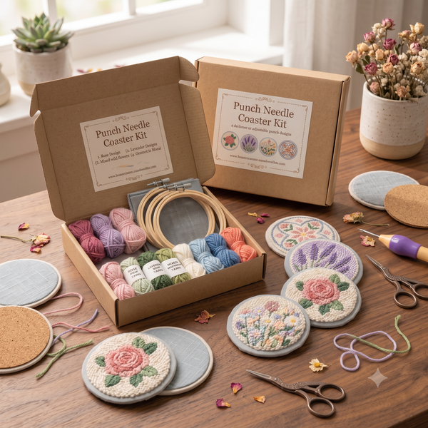 Magic Punch Needle Coaster Kit - Make 4 Coasters (Complete DIY For Beginners)