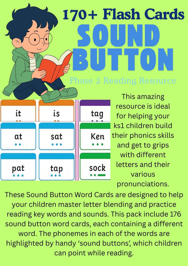 170+ Sound Button Flash Cards – Phase 2 Reading Resource
