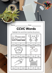 Kindergarten CCVC Worksheets